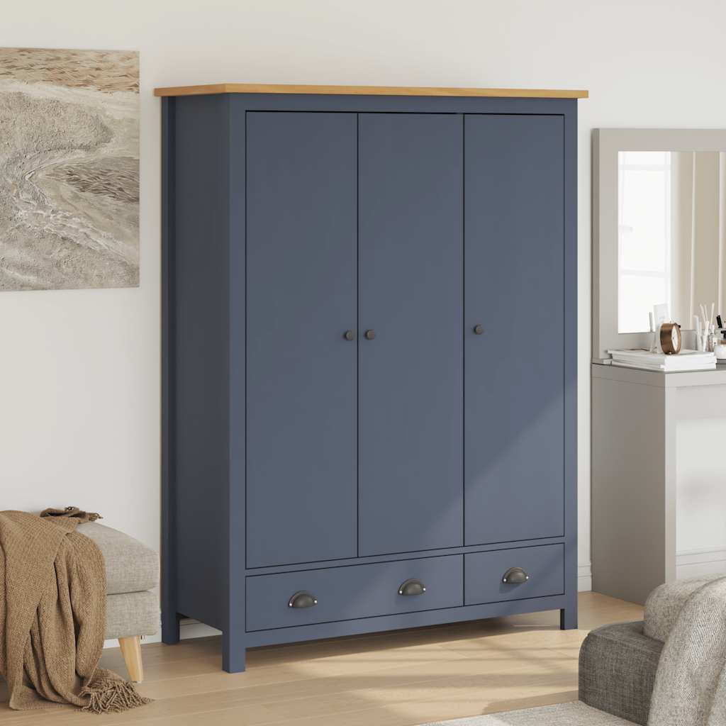 E-shop vidaXL 3-dverový šatník Hill, sivý 127x50x170 cm, borovicový masív