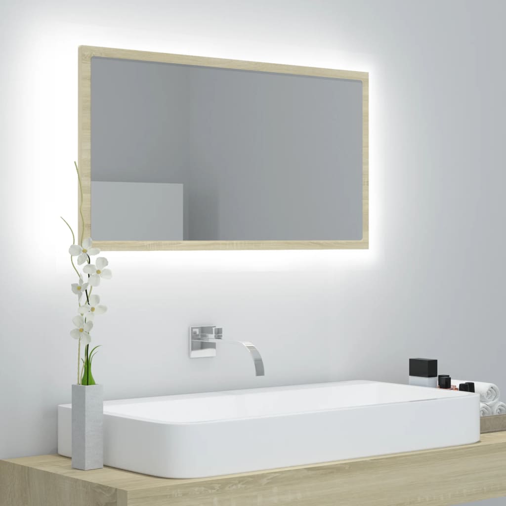 E-shop vidaXL LED kúpeľňové zrkadlo dubu sonoma 80x8,5x37 cm, akryl