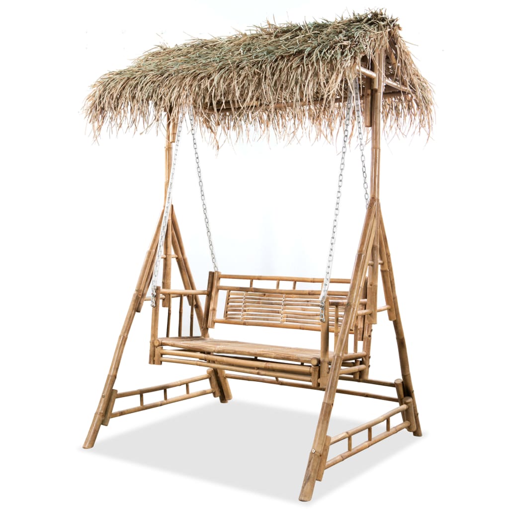 E-shop vidaXL 2-miestna hojdačka s palmovými listami, bambus 202 cm