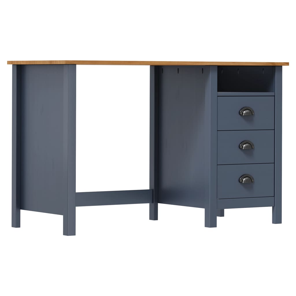 E-shop vidaXL Písací stôl Hill, 3 zásuvky, sivý 120x50x74cm, borovicový masív