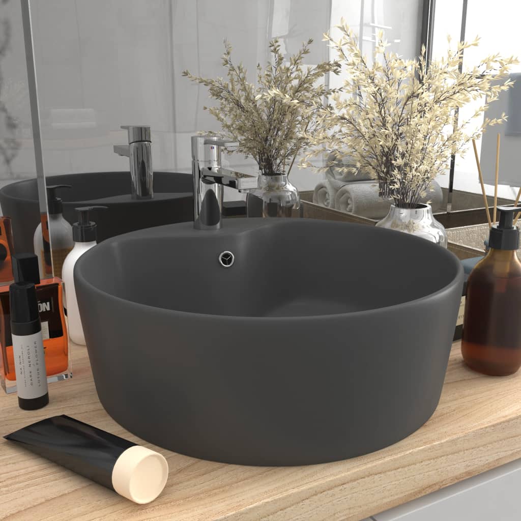 E-shop vidaXL Luxusné umývadlo, prepad, matné tmavosivé 36x13 cm, keramika