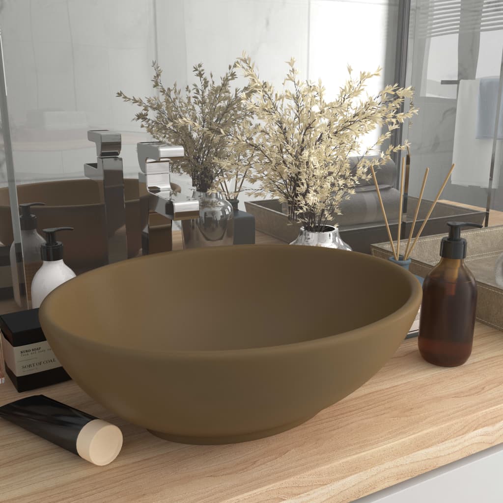 E-shop vidaXL Luxusné oválne umývadlo matné krémové 40x33 cm keramické