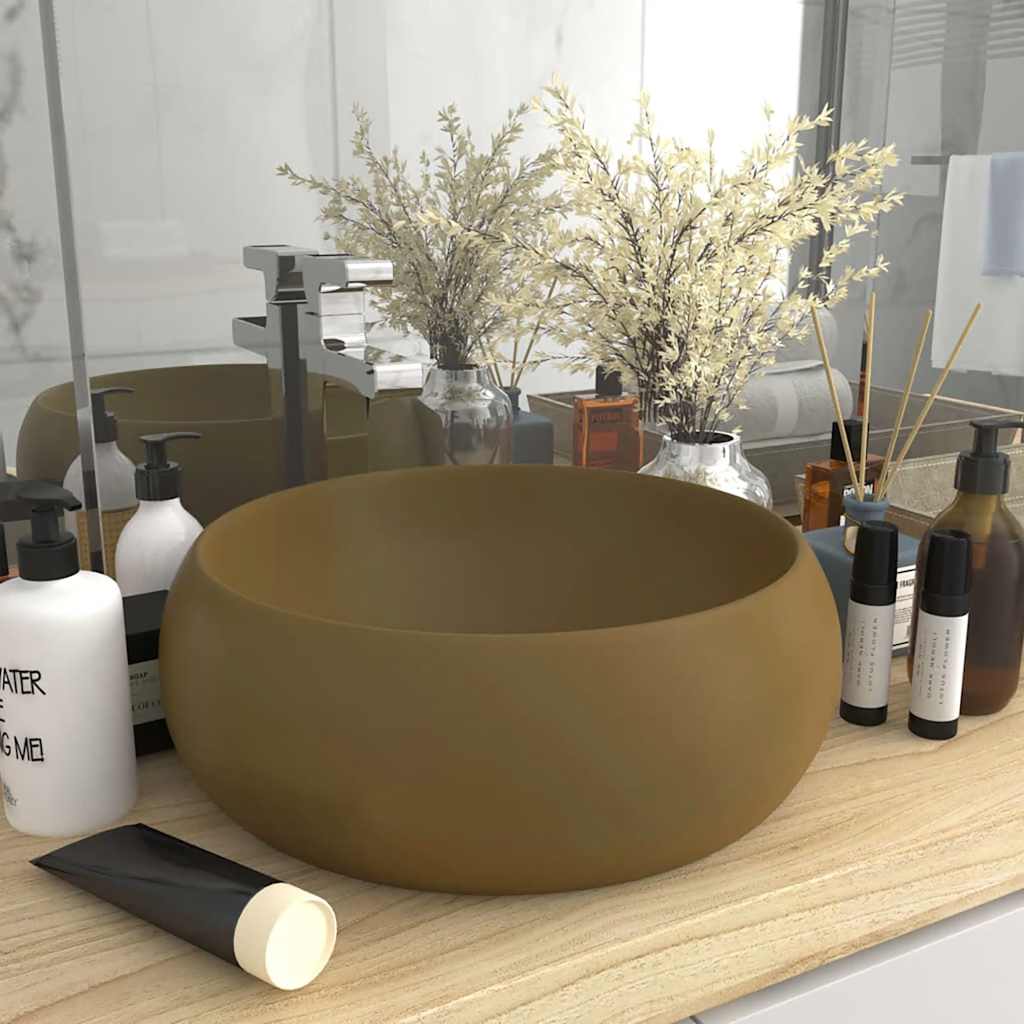 E-shop vidaXL Luxusné umývadlo, okrúhle, matné krémové 40x15 cm, keramika