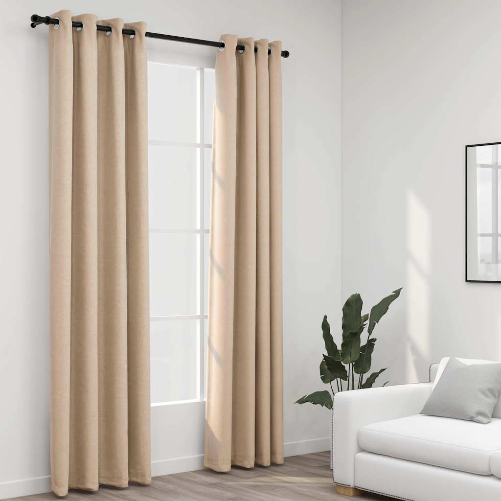 E-shop vidaXL Zatemňovacie závesy, ľanový vzhľad, krúžky 2ks,béžové 140x245cm