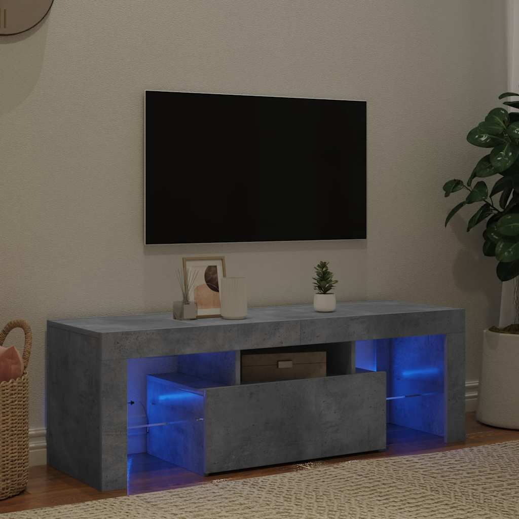 E-shop vidaXL TV skrinka s LED svetlami betónová sivá 120x35x40 cm