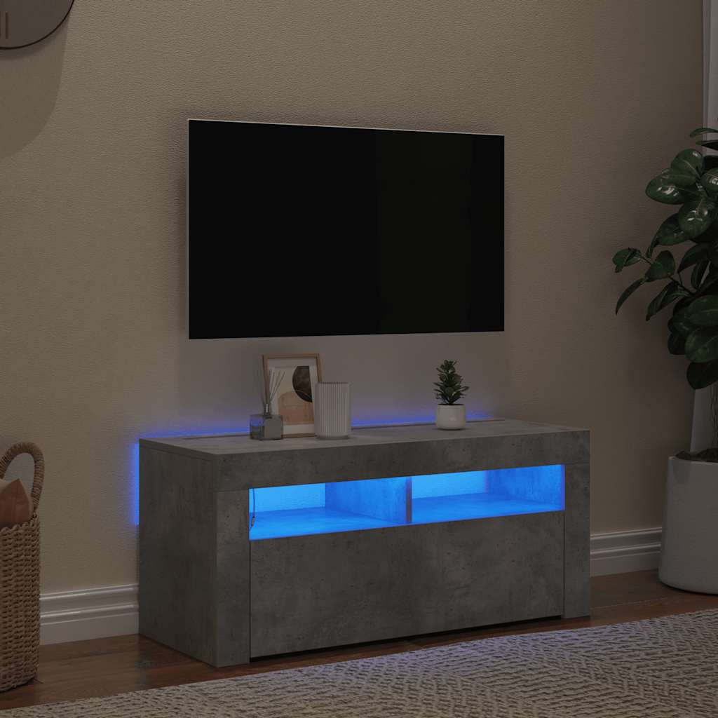 E-shop vidaXL TV skrinka s LED svetlami betónová sivá 90x35x40 cm