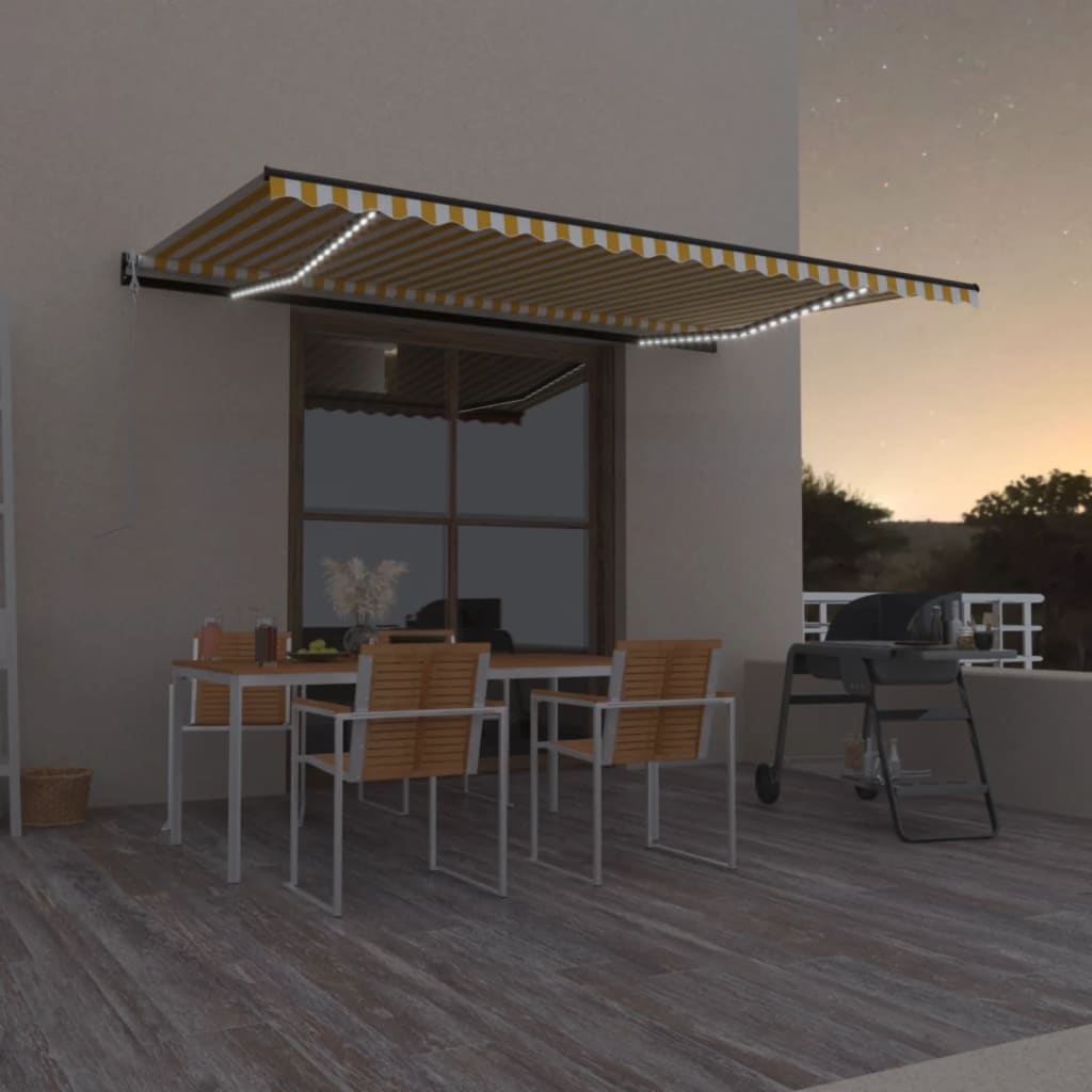 E-shop vidaXL Automatická markíza, LED a senzor vetra 500x350 cm, žltá/biela