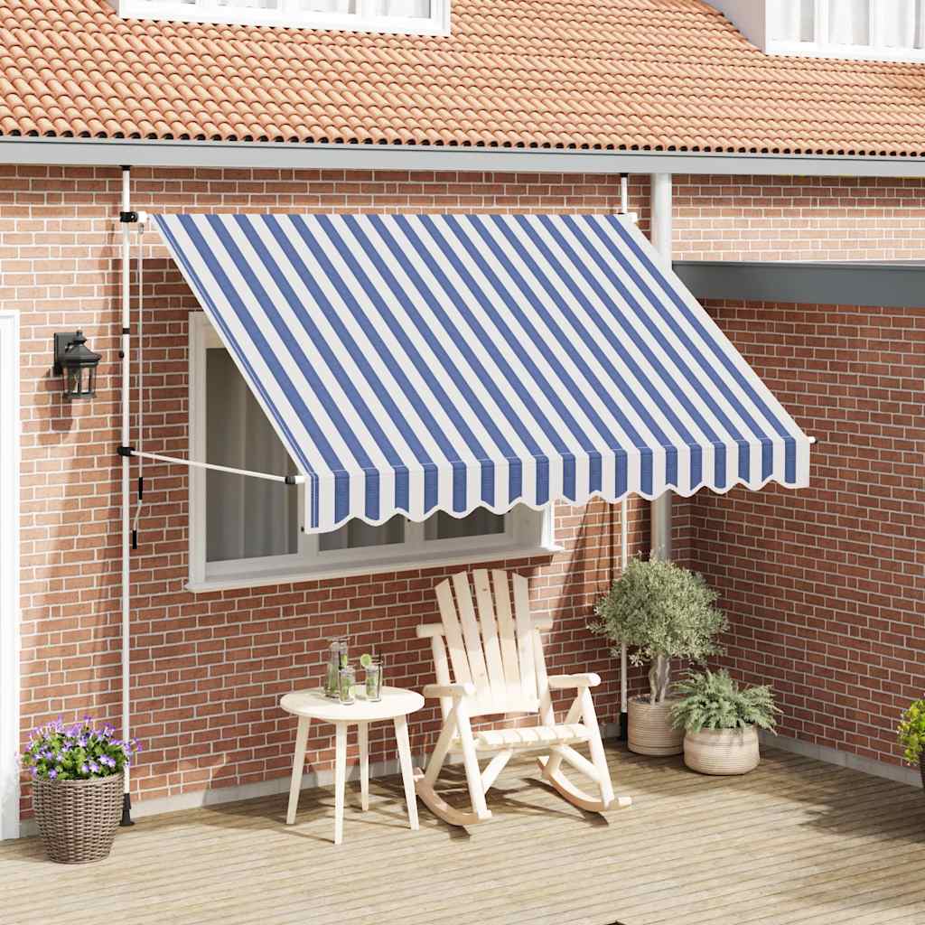 E-shop vidaXL Ručne zaťahovacia markíza, 300 cm, modro-biele pásiky