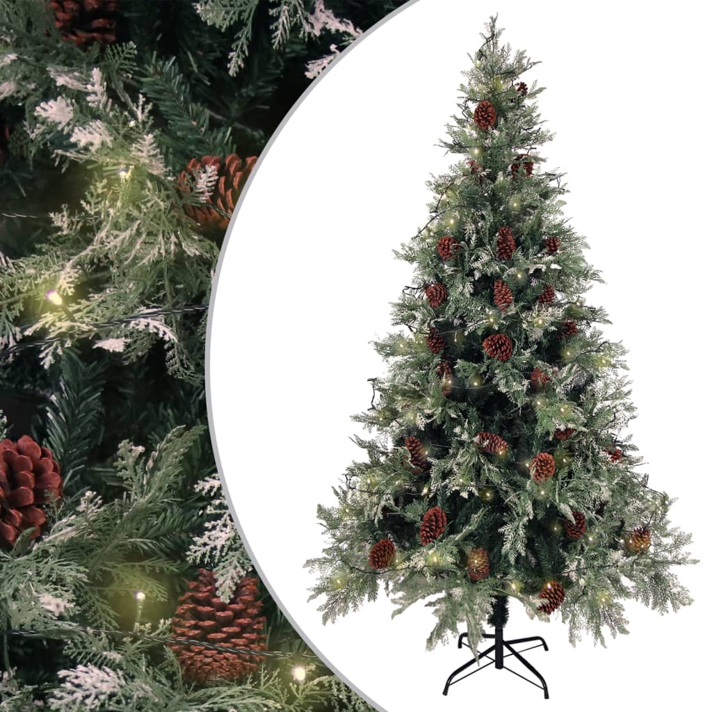 E-shop vidaXL Osvetlený vianočný stromček+šišky, zeleno biely 195cm, PVC a PE