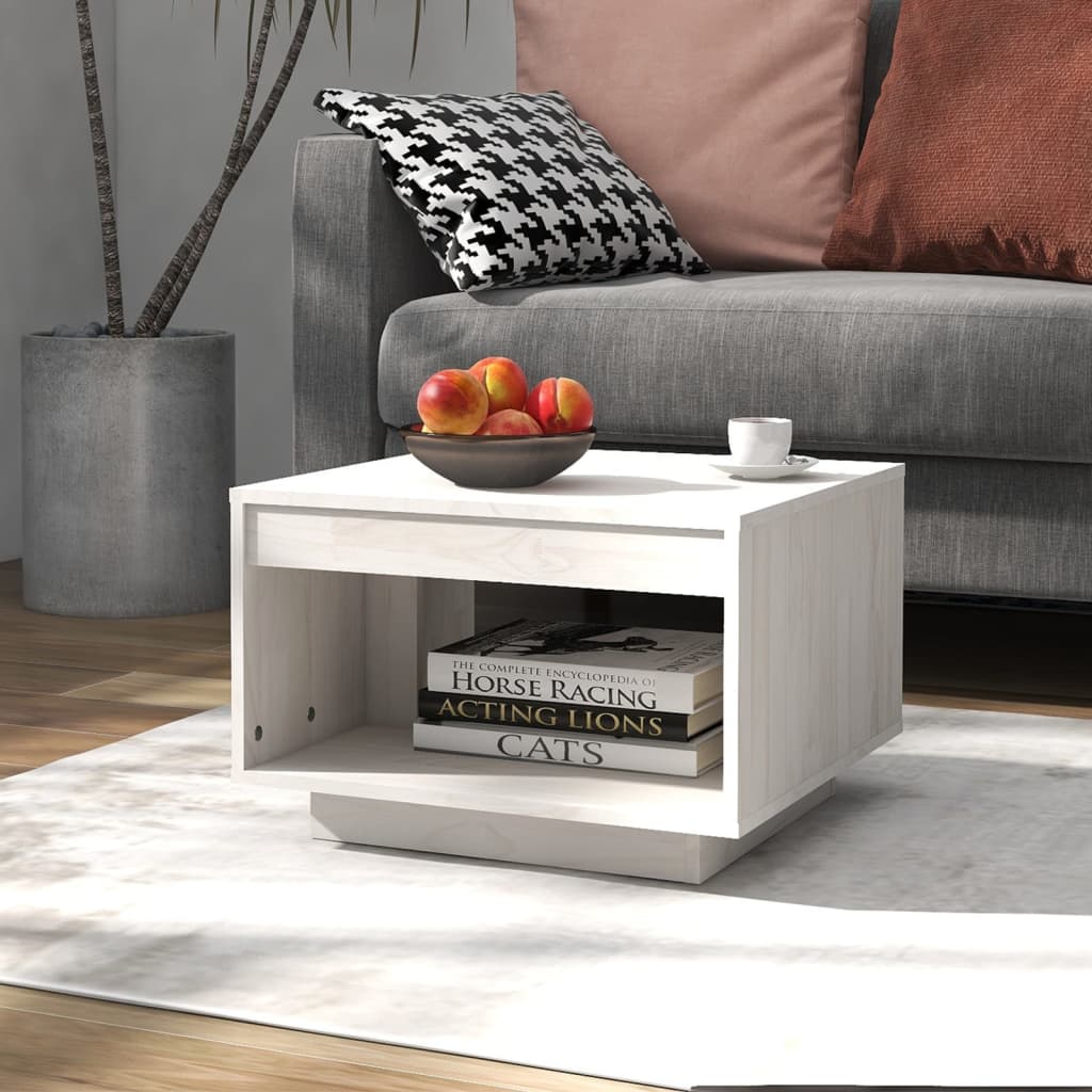 E-shop vidaXL Konferenčný stolík biely 50x50x33,5 cm masívne borovicové drevo