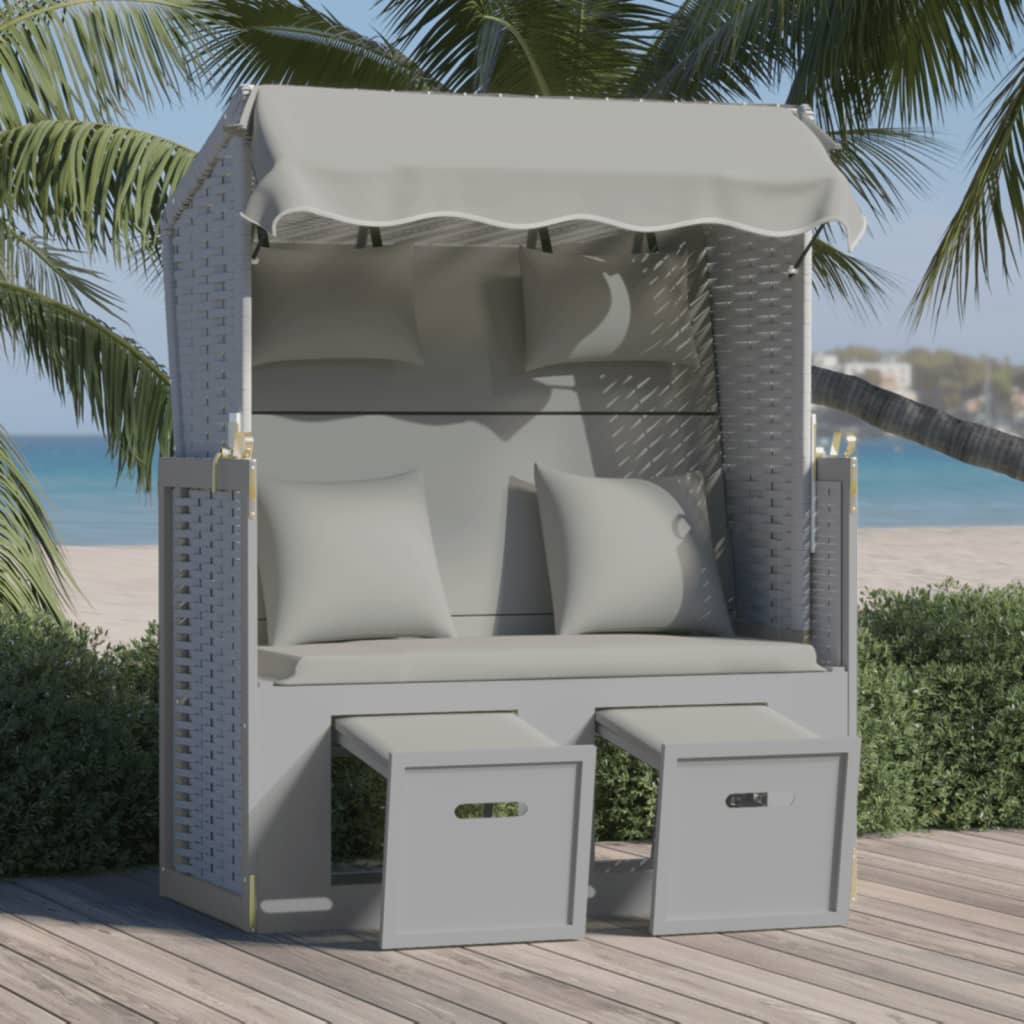 E-shop vidaXL Strandkorb s vankúšmi polyratan a masívne drevo sivý