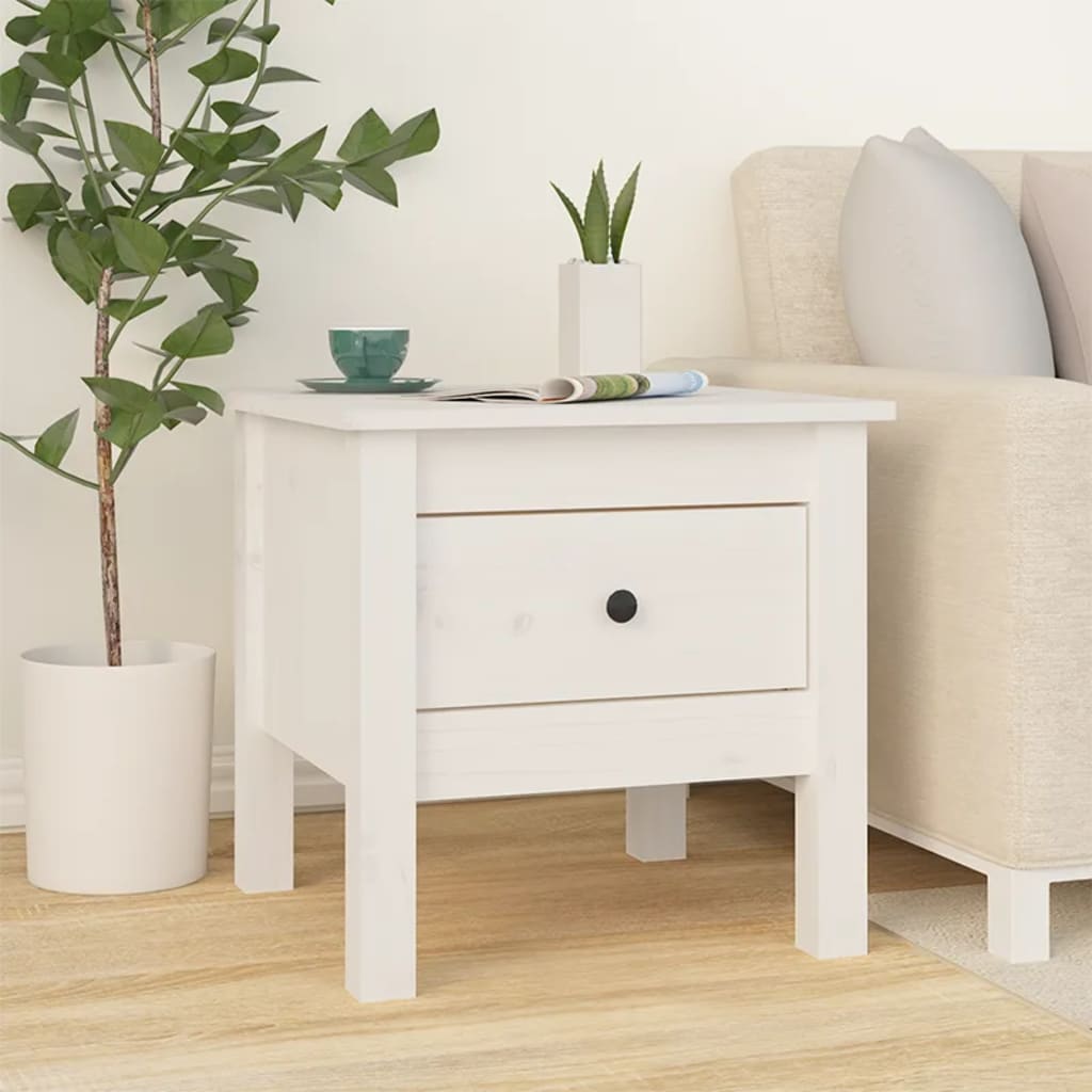 E-shop vidaXL Bočný stolík biely 40x40x39 cm borovicový masív
