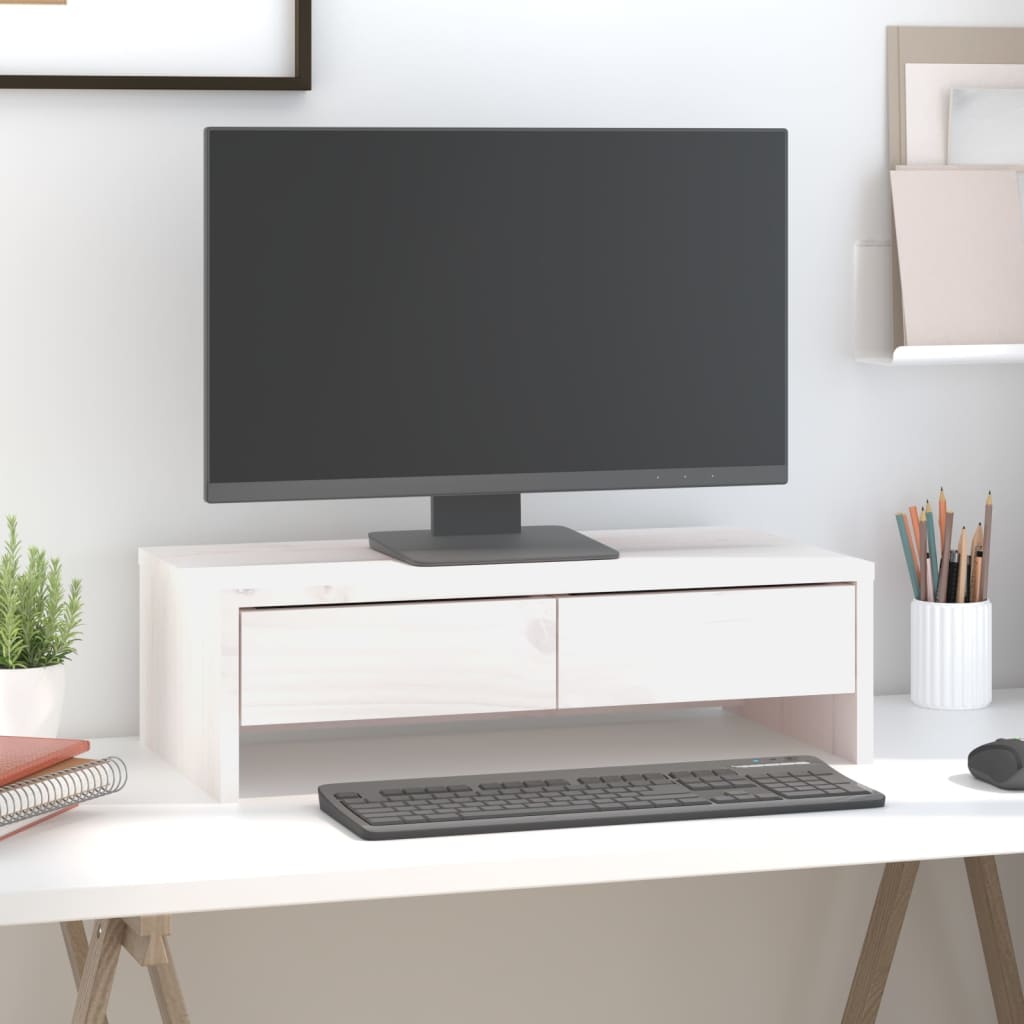 E-shop vidaXL Stojan na monitor biely 50x27x15 cm masívna borovica