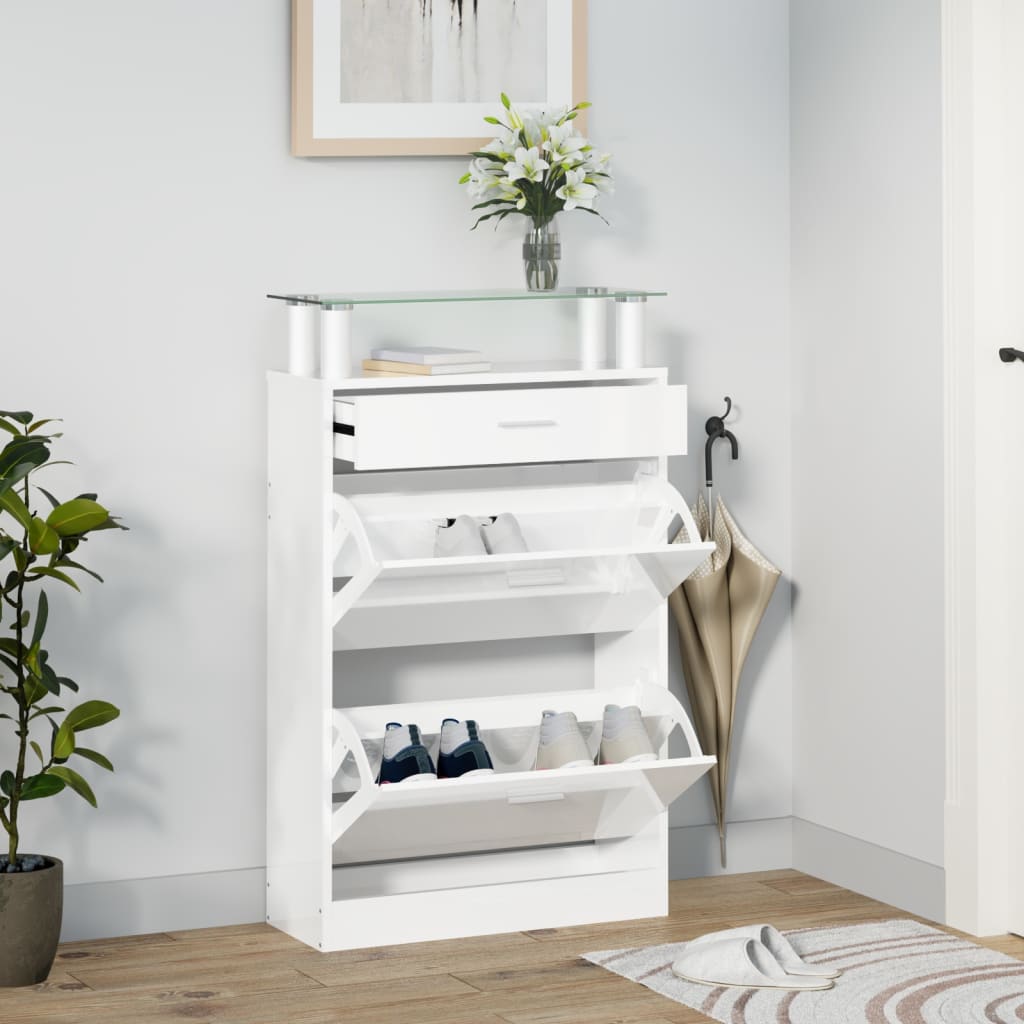 E-shop vidaXL Botník lesklý biely 63x24x104 cm spracované drevo