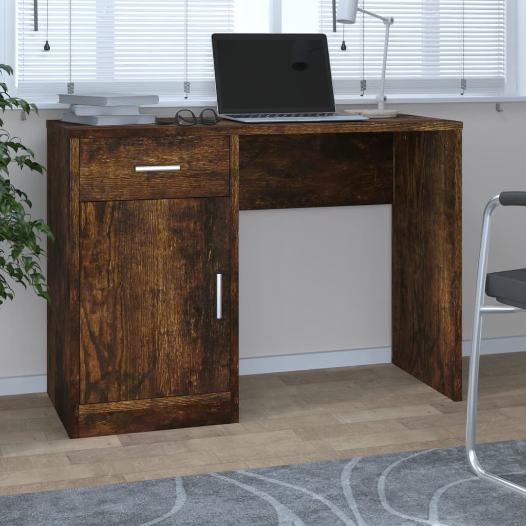 E-shop vidaXL Stolík, zásuvka a skrinka dymový dub 100x40x73 cm sprac. drevo