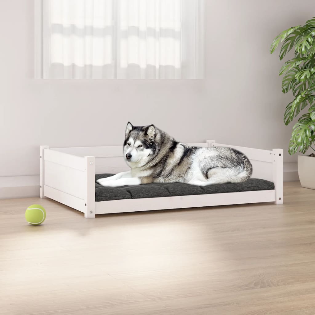 E-shop vidaXL Psia posteľ biela 105,5x75,5x28 cm borovicový masív