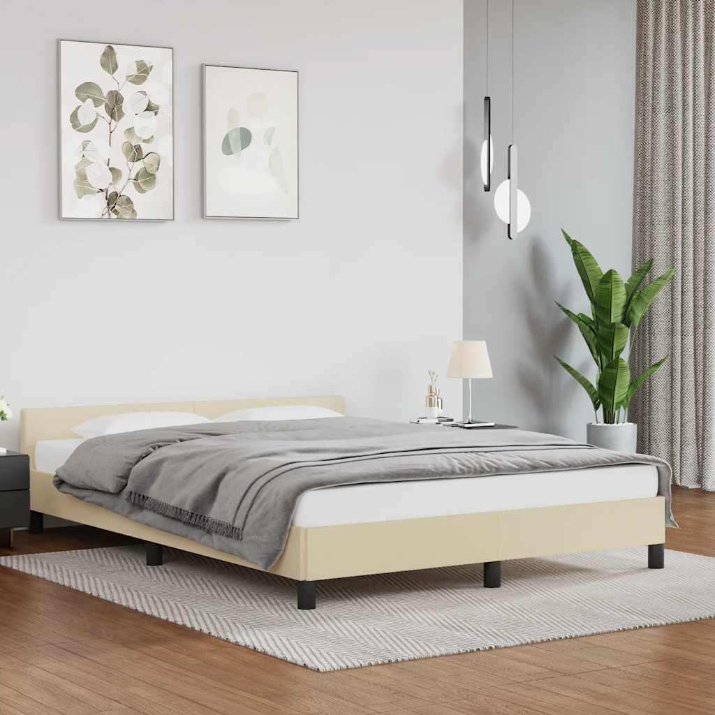 E-shop vidaXL Posteľný rám s čelom bez matraca krémový 140x200 cm