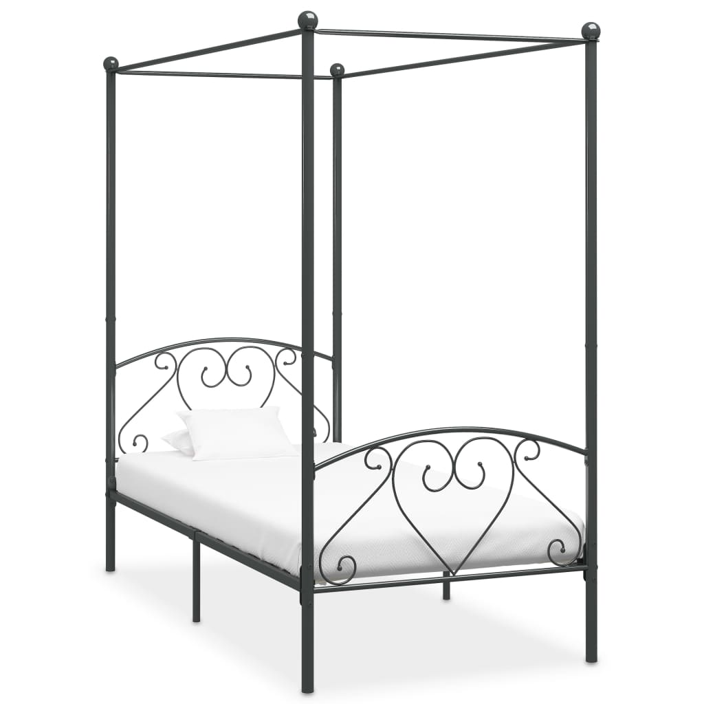 E-shop vidaXL Posteľný rám s baldachýnom, sivý, kov 120x200 cm
