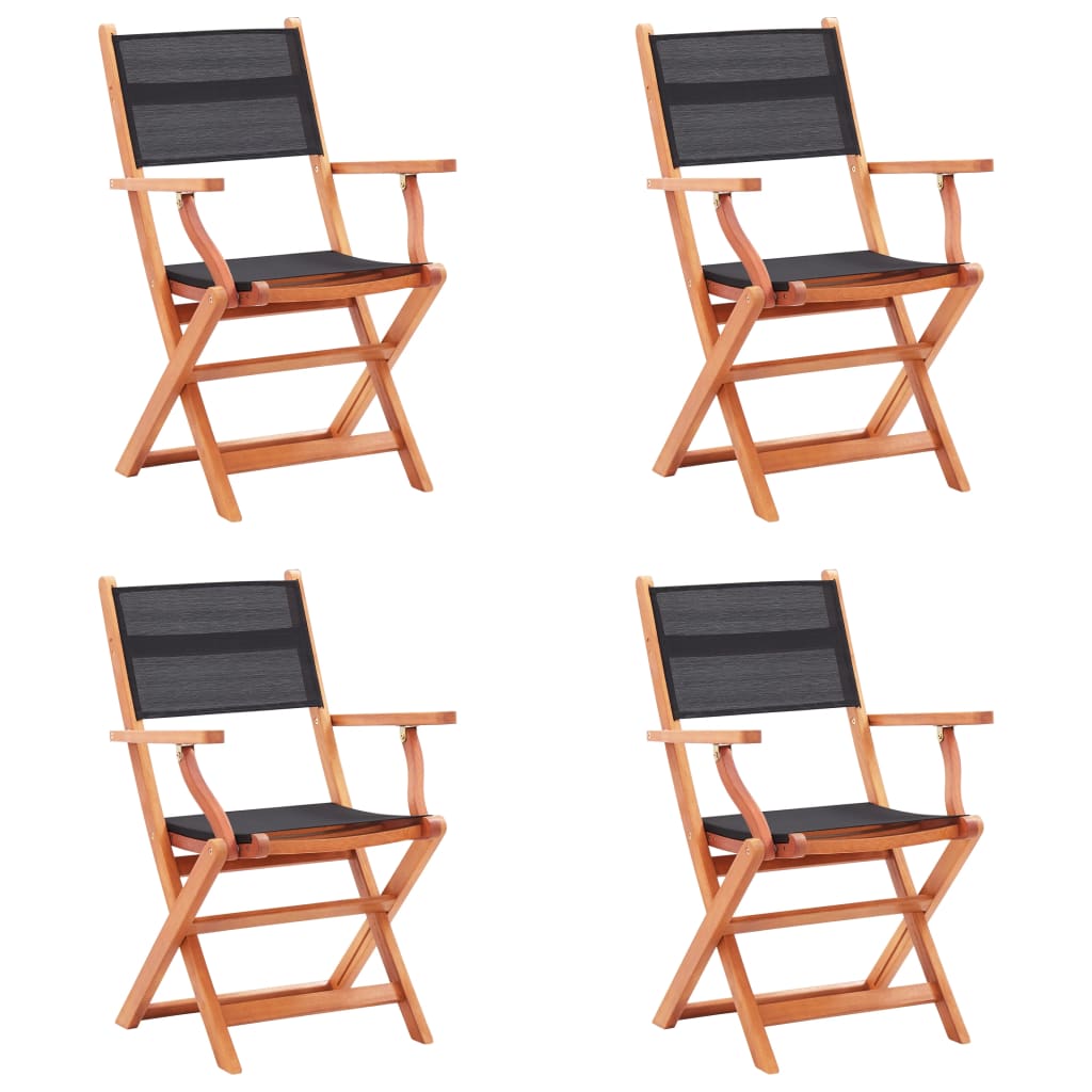 E-shop vidaXL Skladacie záhradné stoličky 4 ks, čierne, eukalyptus a textilén