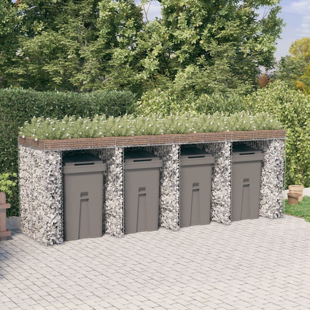 E-shop vidaXL Gabiónová stena na smetný kôš 350x91x120 cm, pozinkované železo