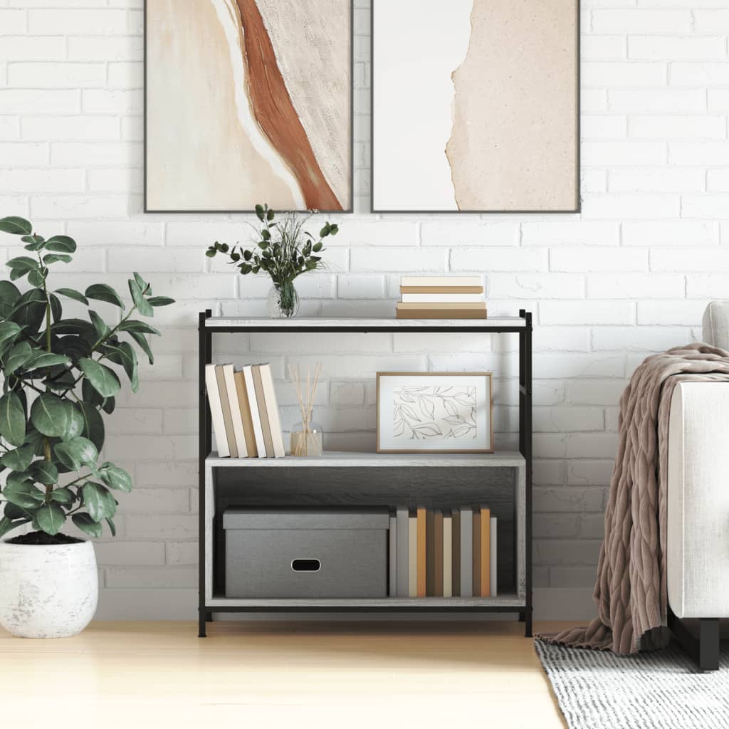 E-shop vidaXL Knižnica sivý dub sonoma 80x30x78,5cm kompozitné drevo a železo