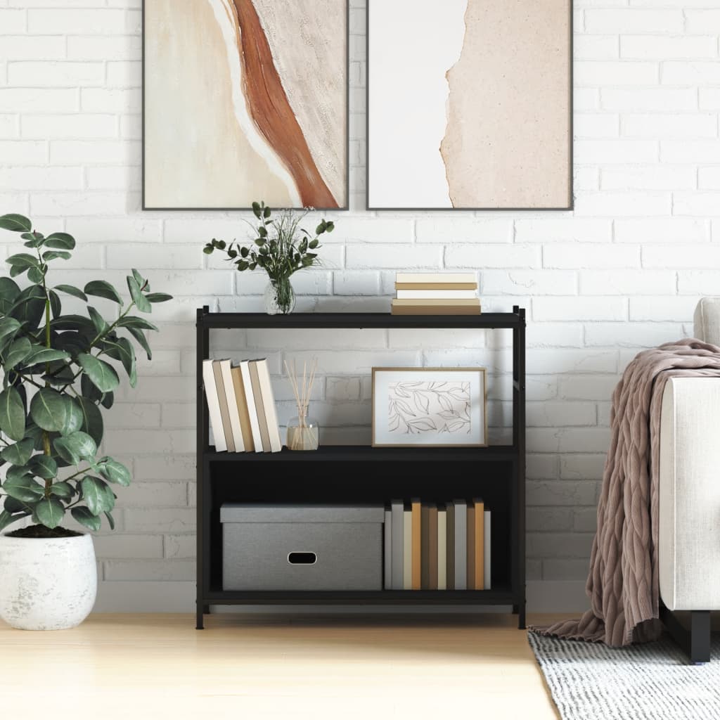 E-shop vidaXL Knižnica čierna 80x30x78,5 cm kompozitné drevo a železo