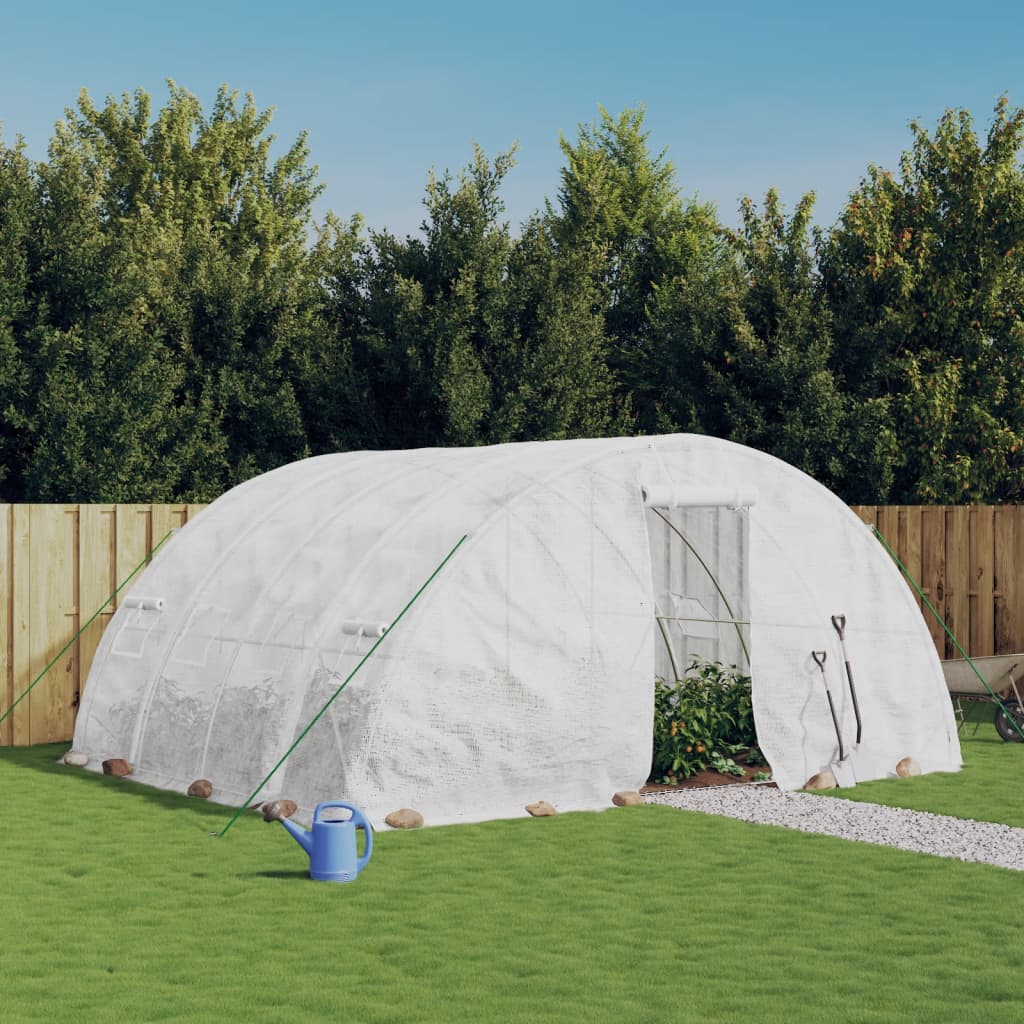 vidaXL Skleník s oceľovým rámom biely 20 m² 5x4x2,3 m