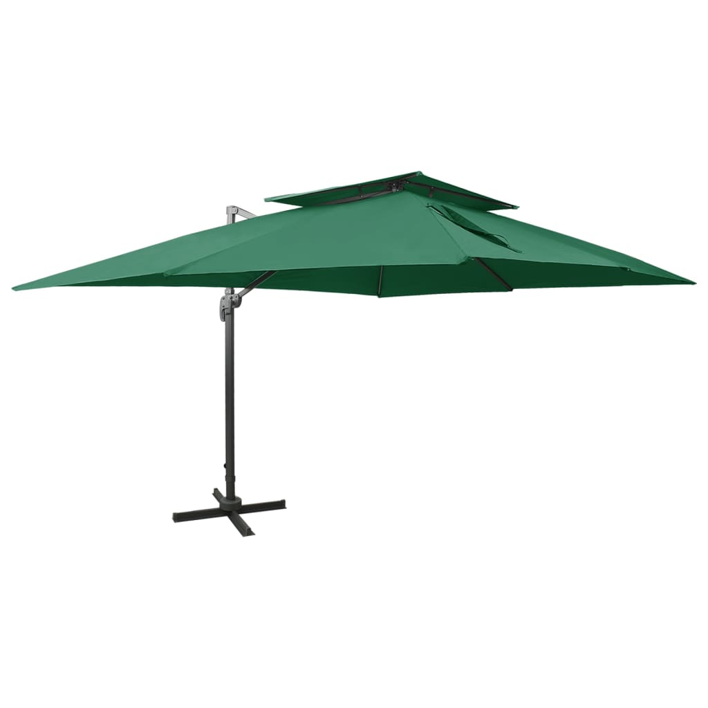 E-shop vidaXL Závesný záhradný slnečník, dvojitá strieška, zelený 400x300 cm