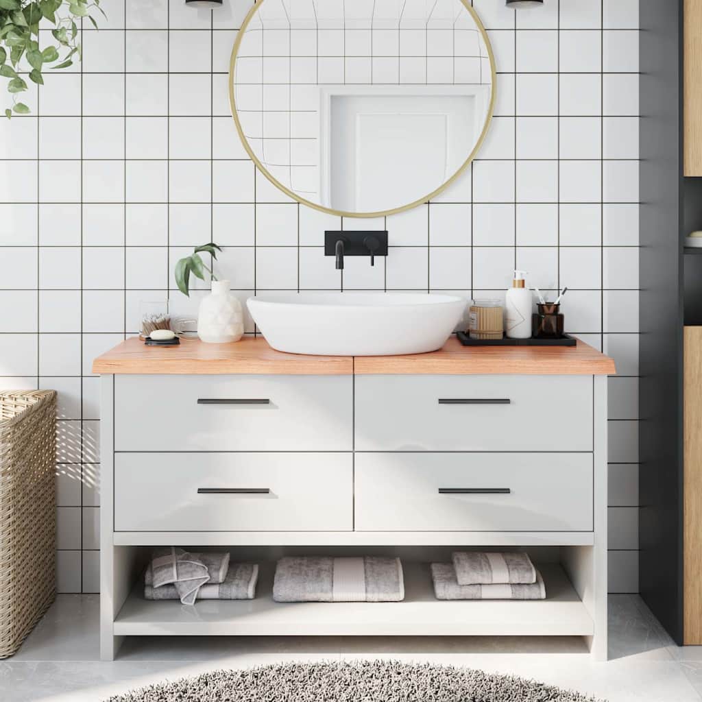 E-shop vidaXL Kúpeľňová doska bledohnedá 140x40x(2-4) cm ošetrený masív