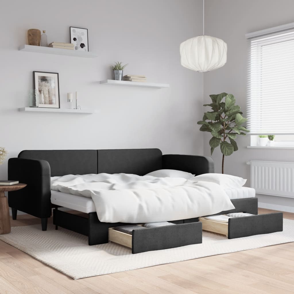 E-shop vidaXL Rozkladacia denná posteľ so zásuvkami čierna 90x190 cm látka