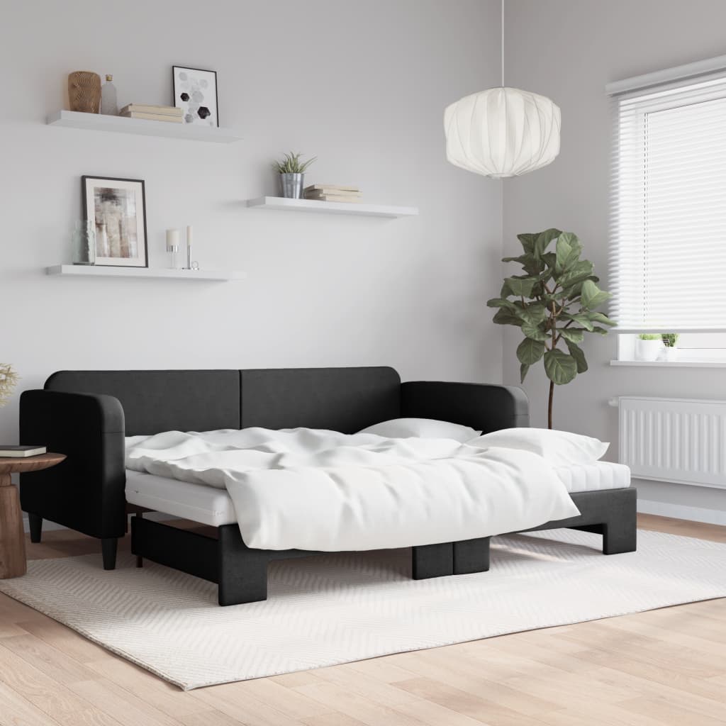 E-shop vidaXL Rozkladacia denná posteľ s matracmi čierna 90x190 cm látka