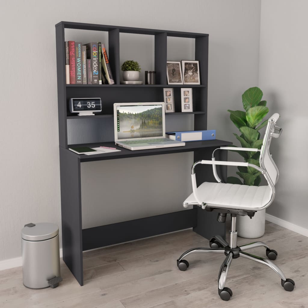 E-shop vidaXL Stôl s policami, sivý 110x45x157 cm, kompozitné drevo