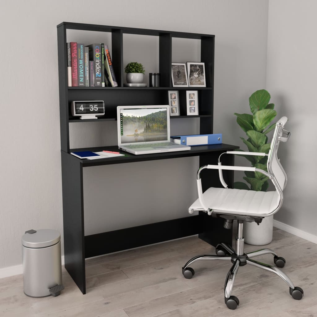 E-shop vidaXL Stôl s policami, čierny 110x45x157 cm, kompozitné drevo