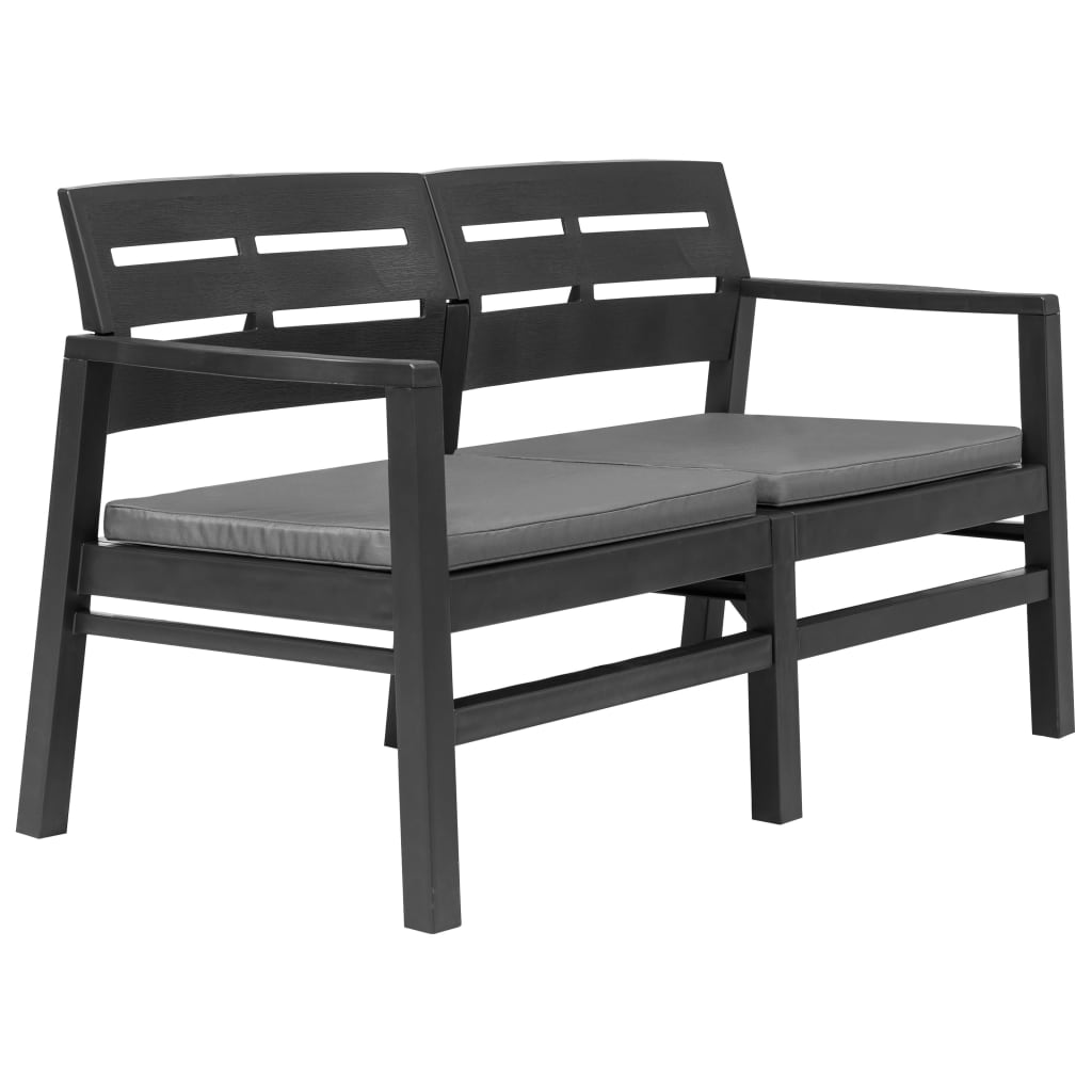 E-shop vidaXL 2-miestna záhradná lavička s vankúšmi antracitová 133 cm plastová