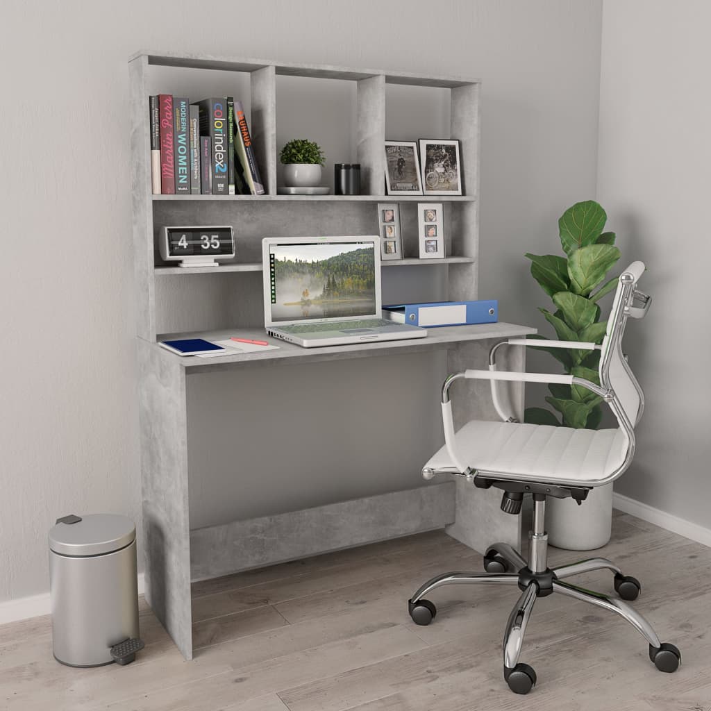 E-shop vidaXL Stôl s policami, betónovo sivý 110x45x157 cm, kompozitné drevo