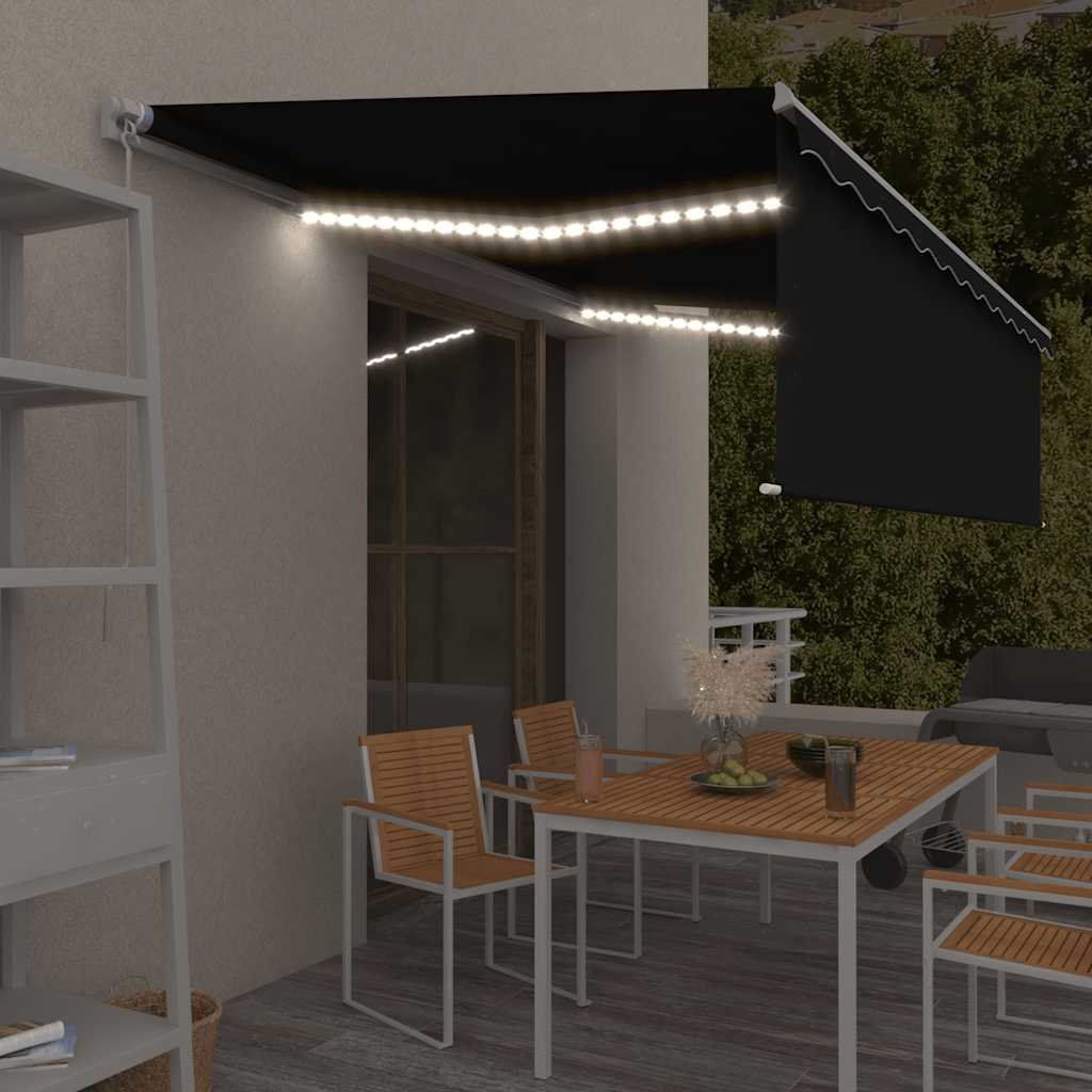 E-shop vidaXL Ručne zaťahovacia markíza s tienidlom a LED 5x3 m antracitová