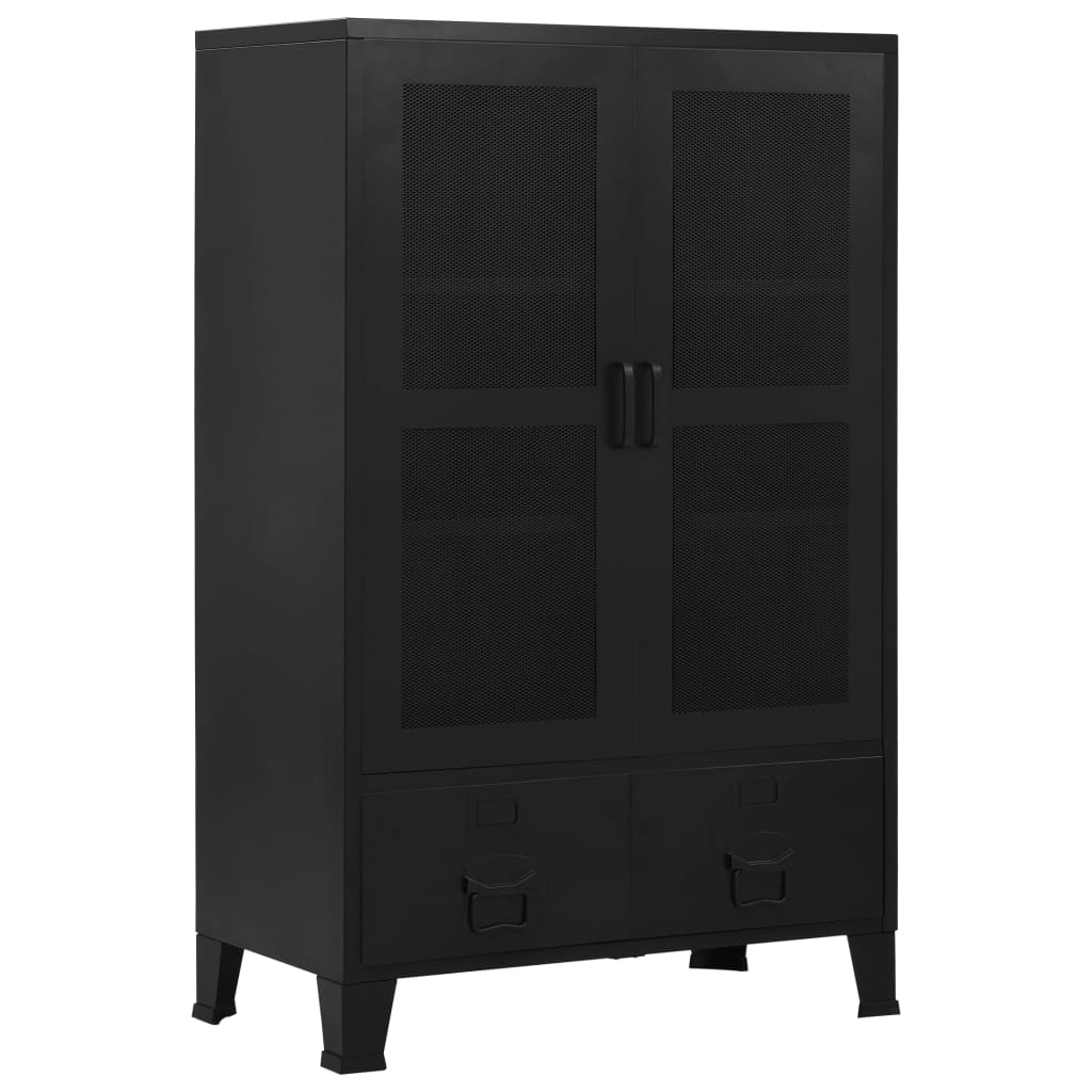 E-shop vidaXL Kancelárska skriňa s mrežovanými dvierkami priemyselná čierna 75x40x120 cm oceľová