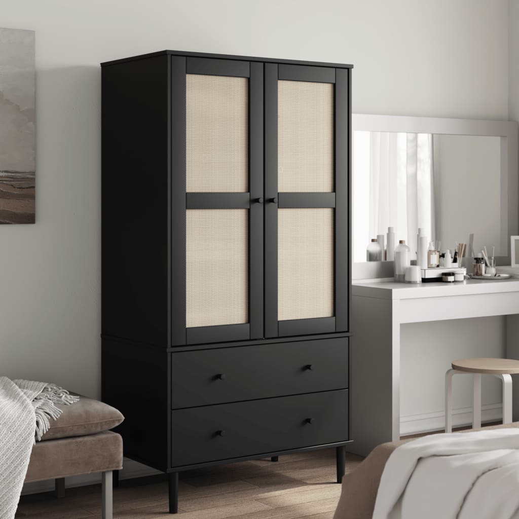 E-shop vidaXL Šatník SENJA, ratanový čierny 90x55x175 cm, borovicový masív