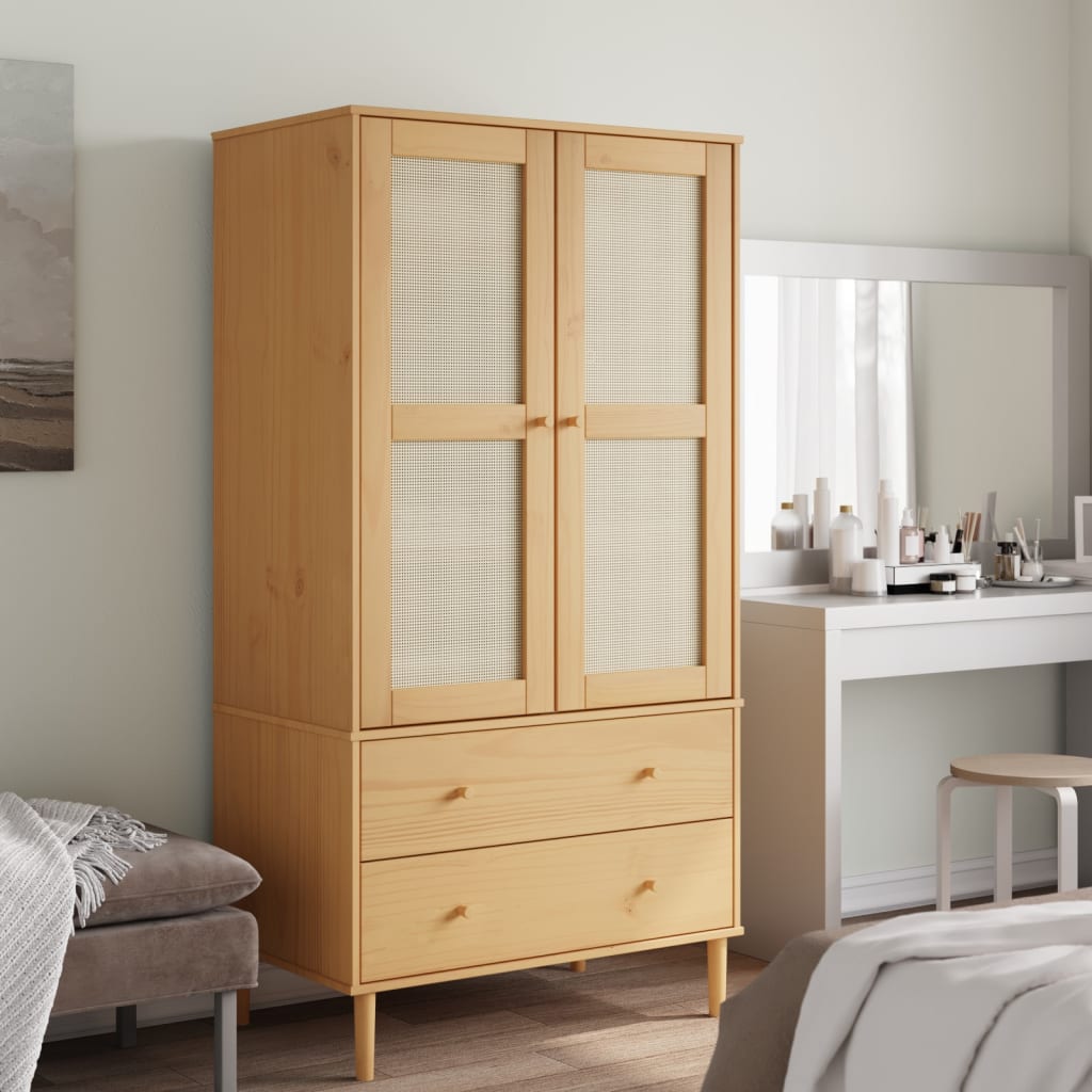 E-shop vidaXL Šatník SENJA, ratanový hnedý 90x55x175 cm, borovicový masív