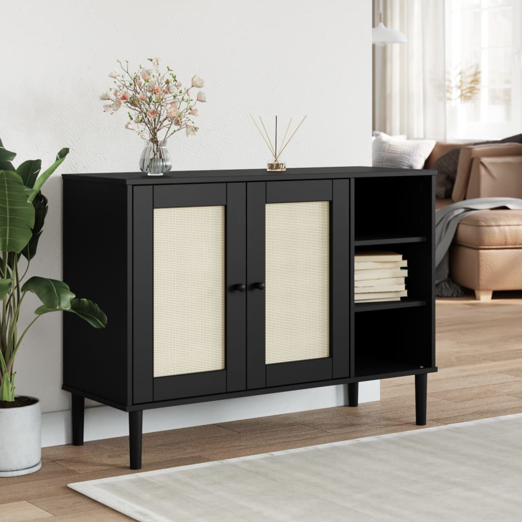 E-shop vidaXL Komoda SENJA, ratanová čierna 112x40x80 cm, borovicový masív