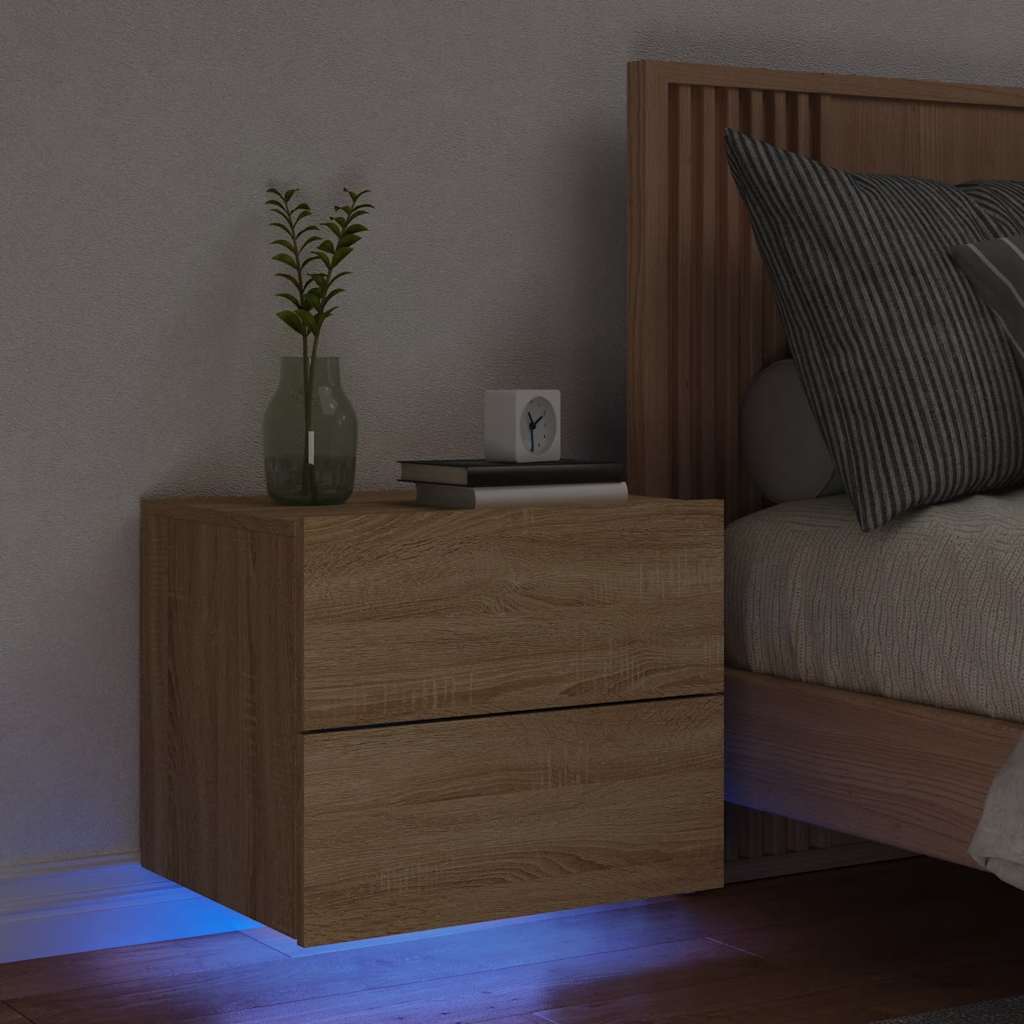 E-shop vidaXL Nástenná nočná skrinka s LED osvetlením dub sonoma