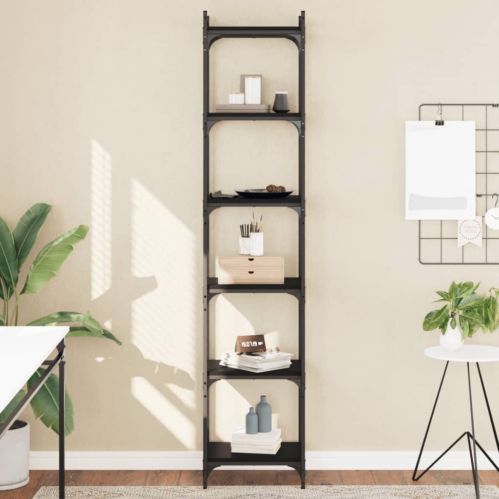 E-shop vidaXL Knižnica, 6 políc, čierna 40x30x188 cm, kompozitné drevo