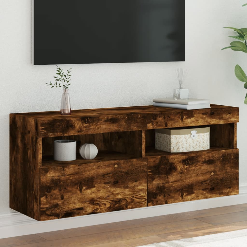 E-shop vidaXL TV nástenná skrinka s LED svetlami dymový dub 100x30x40 cm