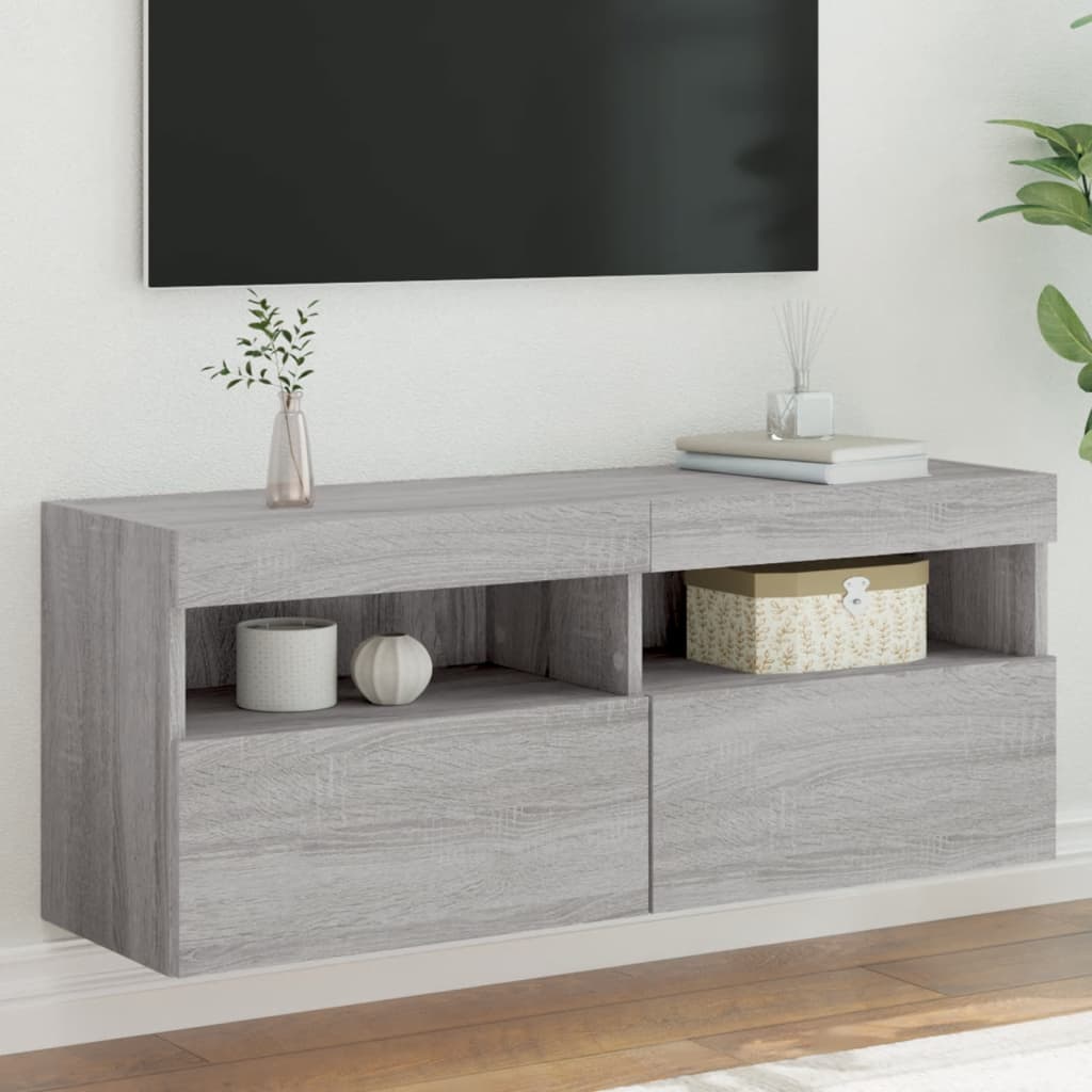E-shop vidaXL TV nástenná skrinka s LED svetlami sivá sonoma 100x30x40 cm