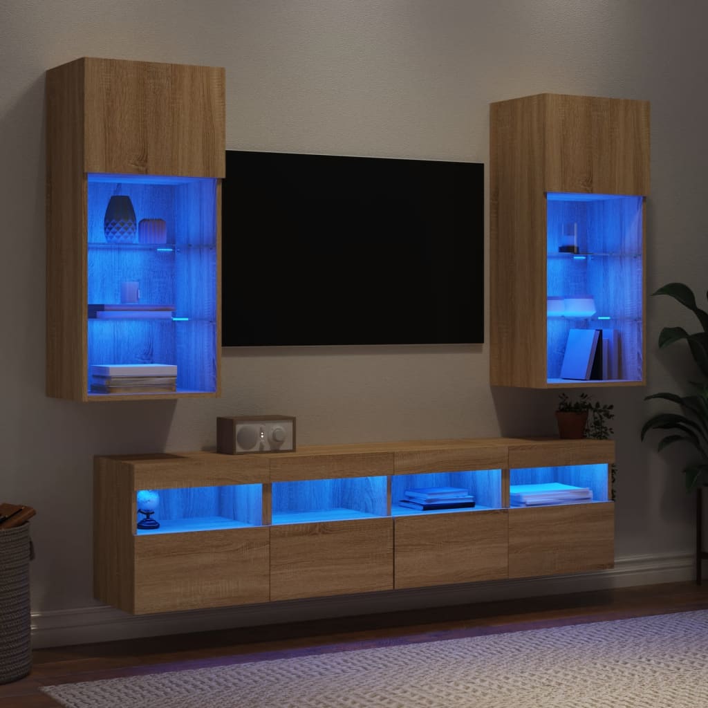 E-shop vidaXL 5-dielne TV nástenné skrinky s LED dub sonoma kompozitné drevo