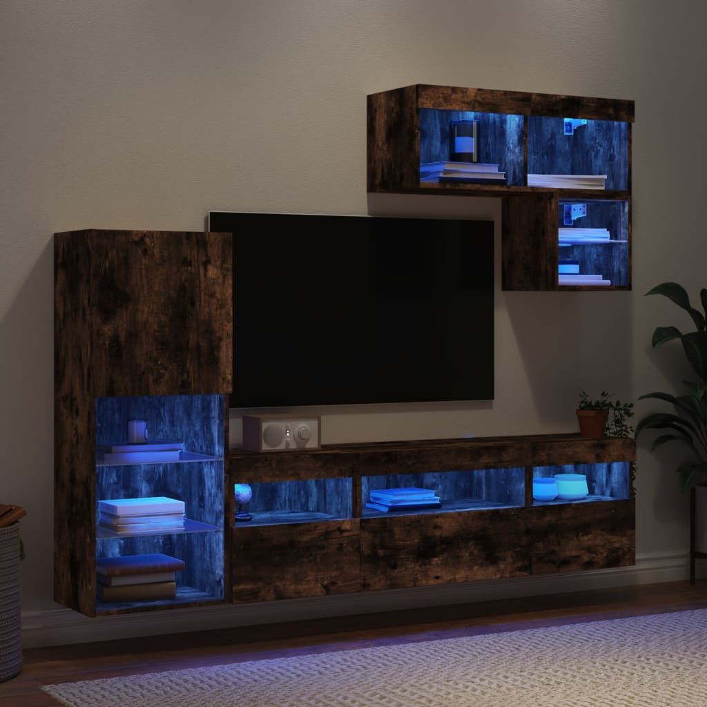 E-shop vidaXL 6-dielne TV nástenné skrinky s LED dymový dub kompozitné drevo