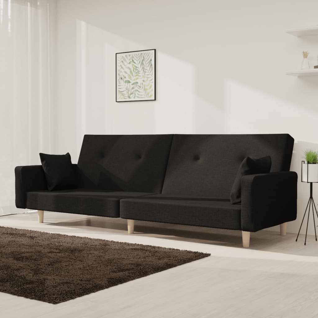 E-shop vidaXL 2-miestna rozkladacia pohovka s 2 vankúšmi, čierna, látka