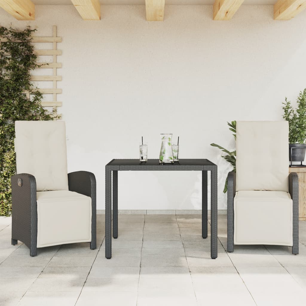 E-shop vidaXL 3-dielna bistro súprava s vankúšmi čierna polyratanová
