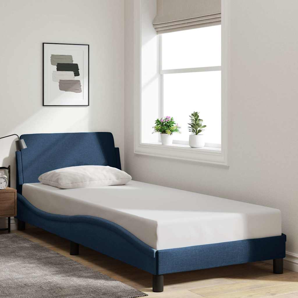 E-shop vidaXL Rám postele s čelom Dover modrý 90x190 cm látka