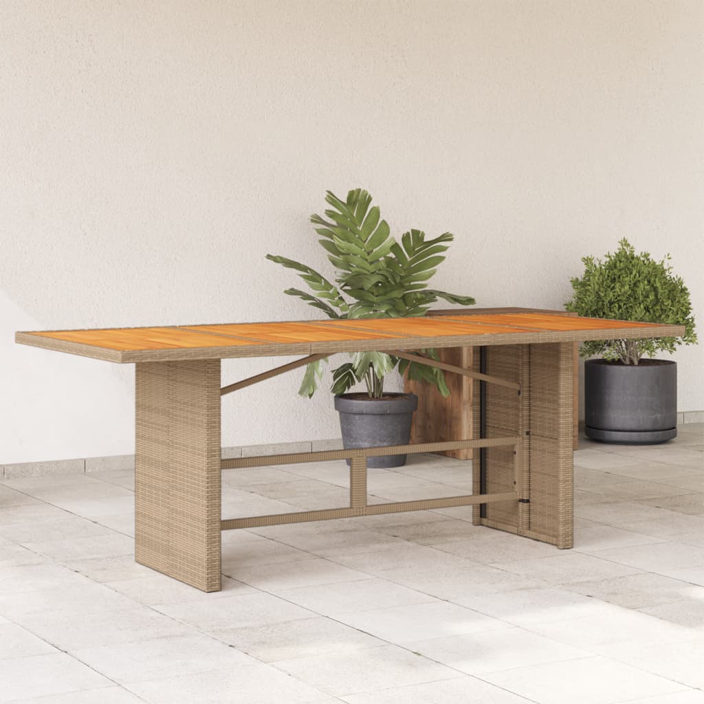 E-shop vidaXL Záhradný stôl s akáciovou doskou béžový 190x80x74 cm polyratan